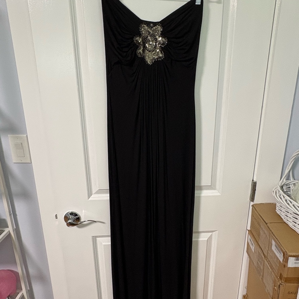 Sky Black Strapless Dress with Embellished Detail